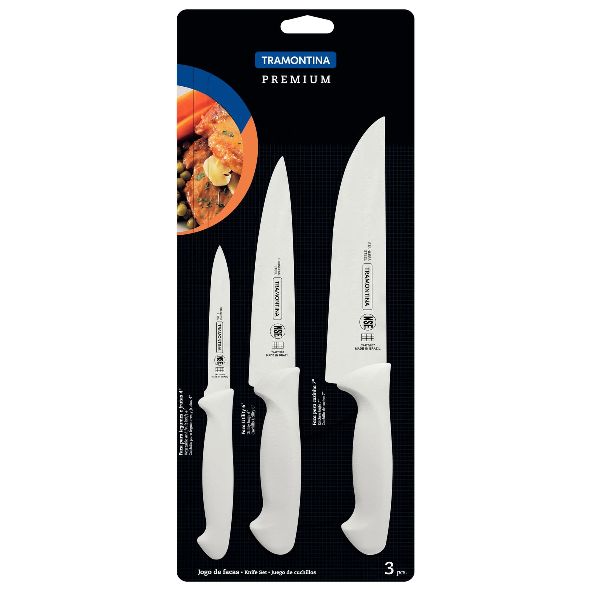Jogo de Facas Tramontina Premium 3 Peças Branco