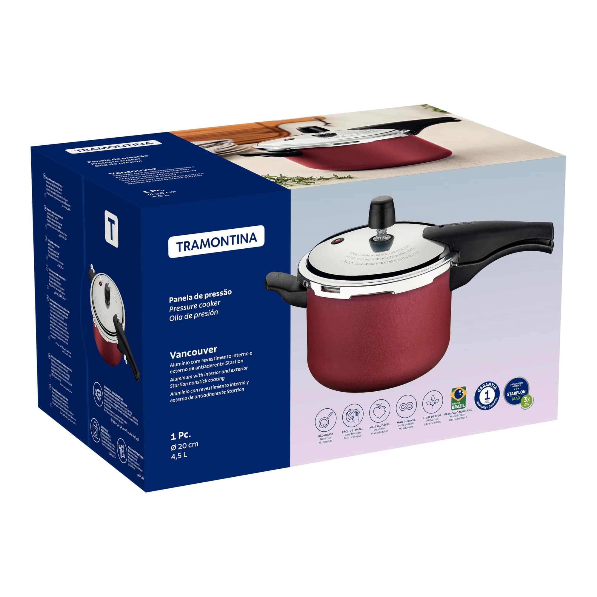 Panela de Pressão Tramontina Vancouver Vermelha 4,5L