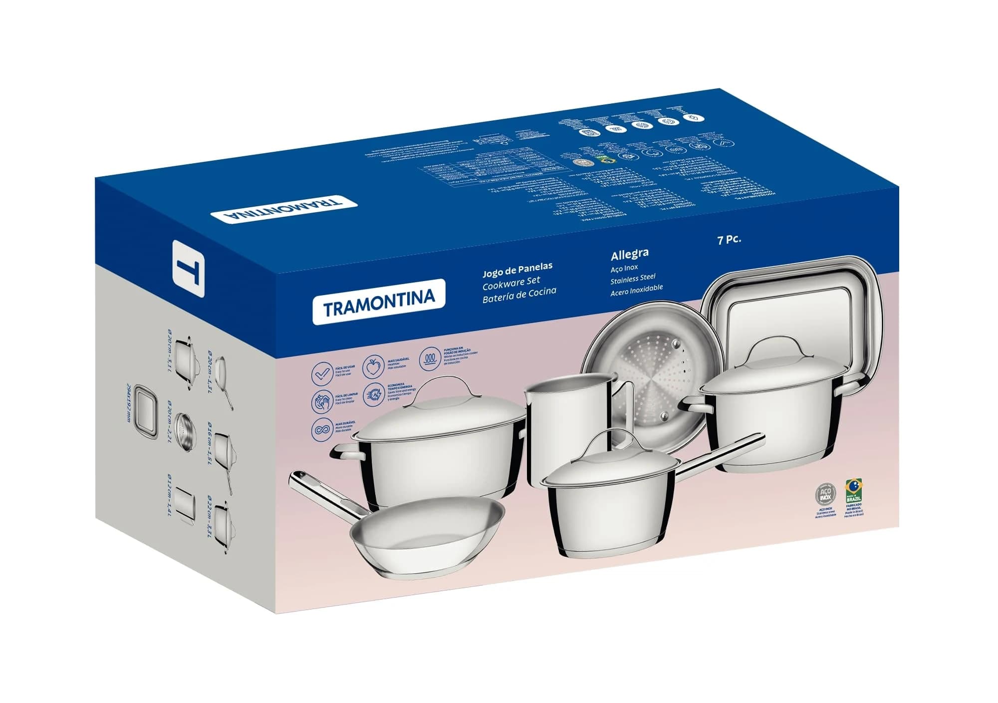 Jogo de Panelas Tramontina Fundo Triplo Inox 7 Peças