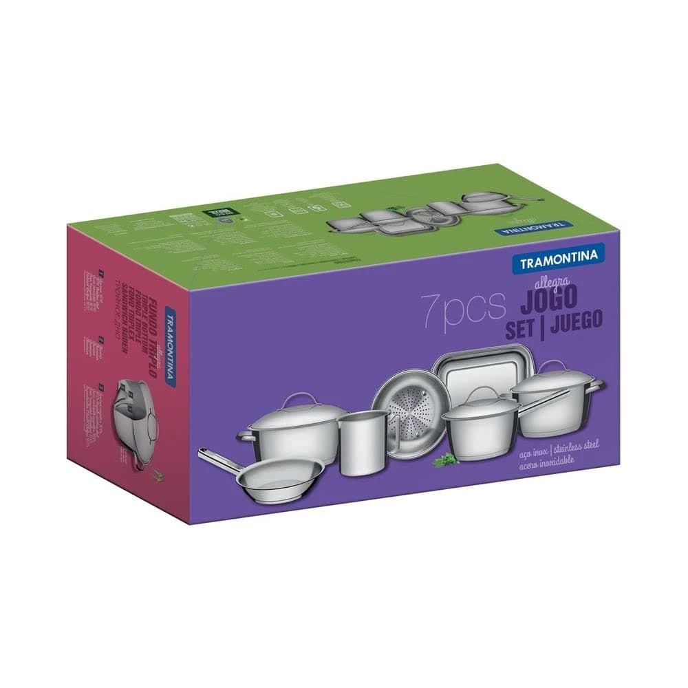 Jogo de Panelas Tramontina Fundo Triplo Inox 7 Peças