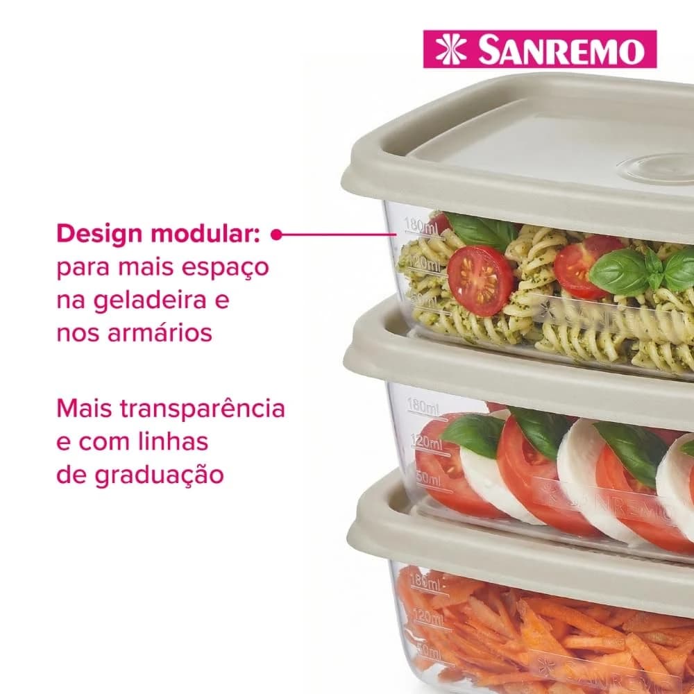 Conjunto de Potes Herméticos Sanremo Fácil 530ml 5 Peças