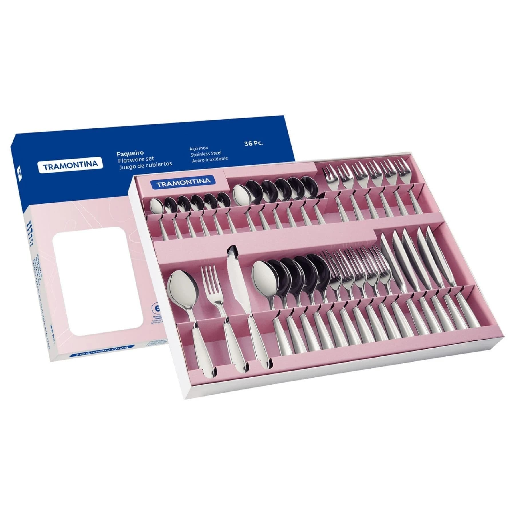 Faqueiro Aço Inox com Faca para Churrasco com 36 Peças Tramontina Laguna