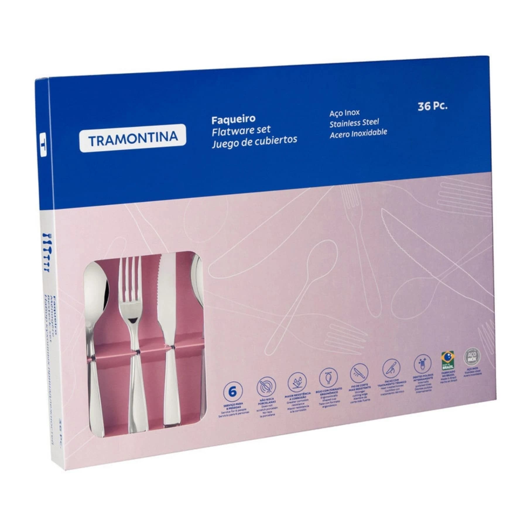 Faqueiro Aço Inox com Faca para Churrasco com 36 Peças Tramontina Laguna