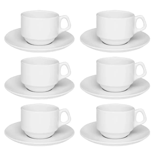 Oxford Conjunto Com Xícaras De Chá Com Pires 200ml 06 Peças Gourmet Branco