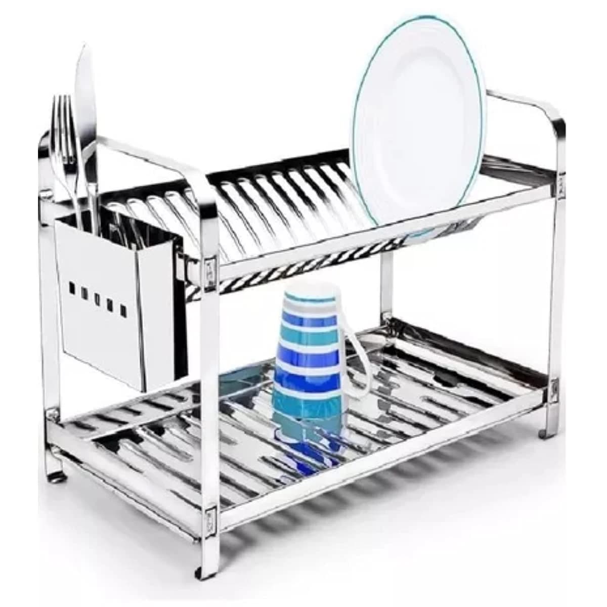 Escorredor Mak Inox Aço Inox 20 Pratos Porta Talheres Aço Inox