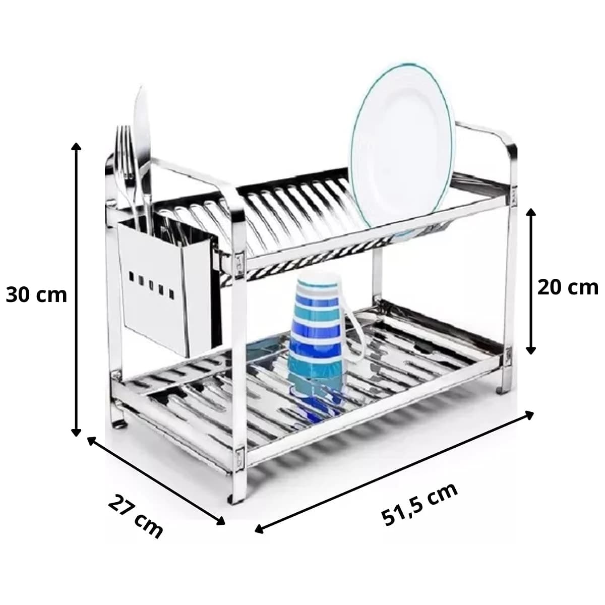 Escorredor Mak Inox Aço Inox 20 Pratos Porta Talheres Aço Inox