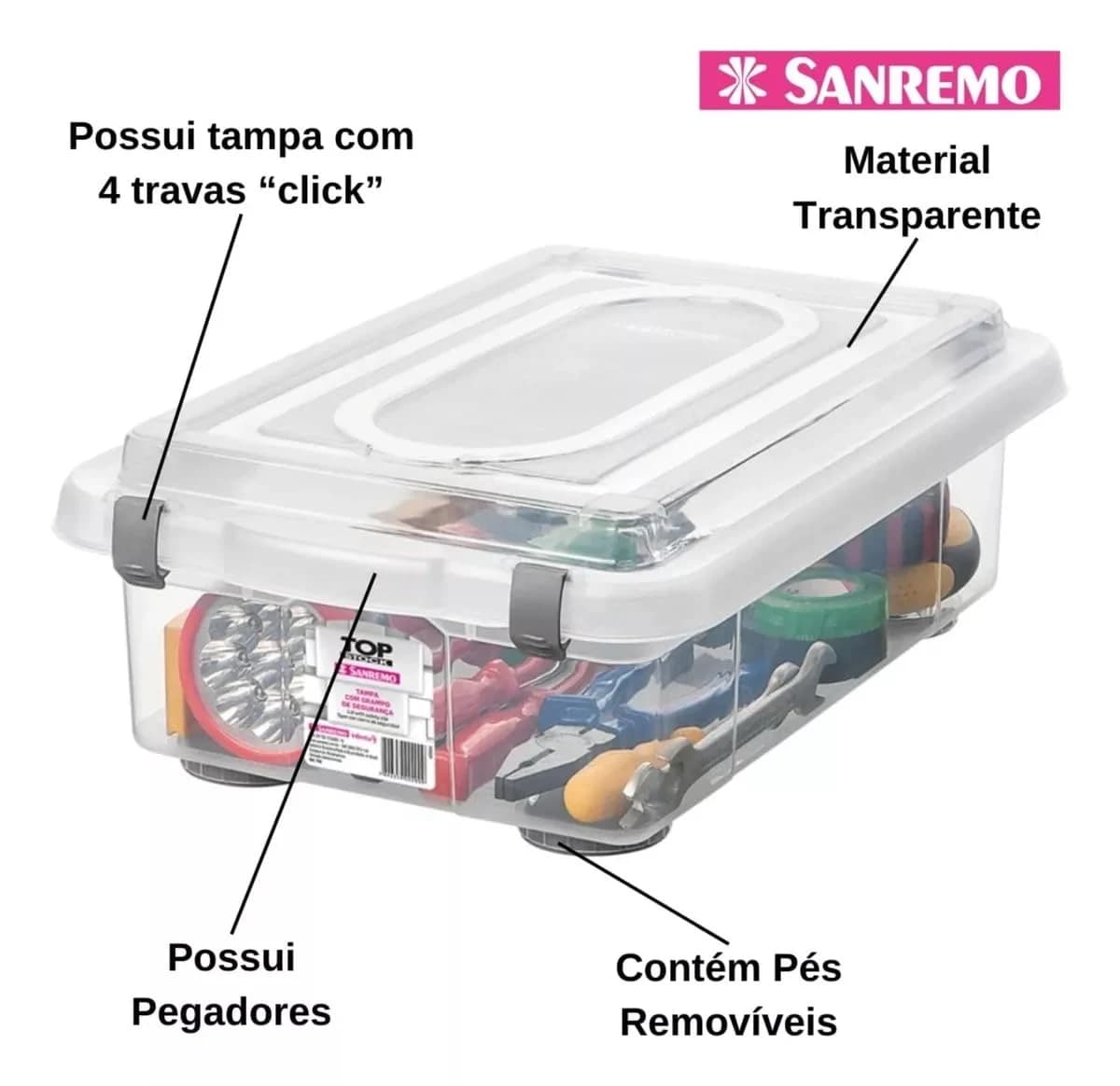 Sanremo - Caixa Organizadora Plástica de 8,6 Litros e Tampa com Travas