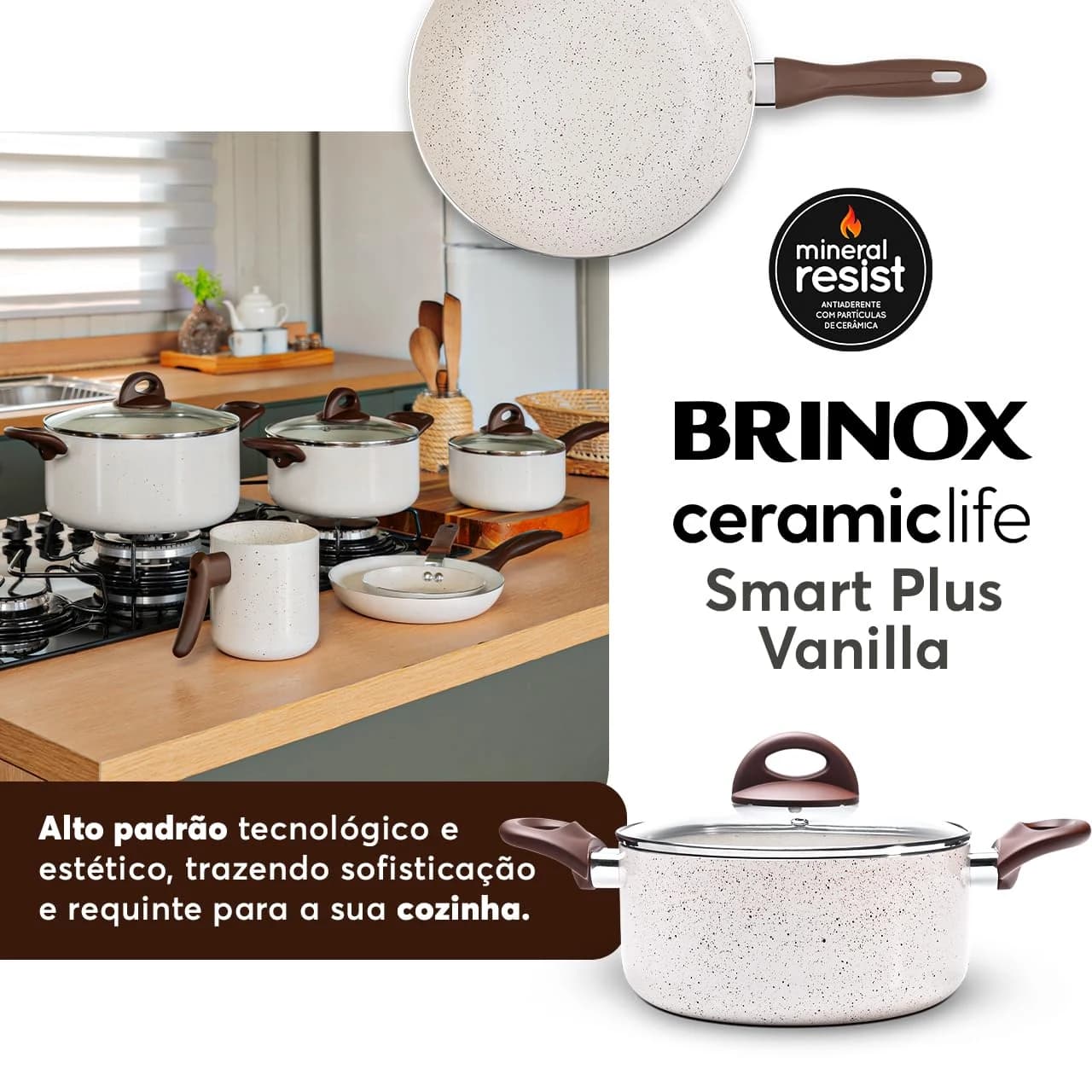 Brinox - Jogo de Panelas Antiaderente Ceramic Life 6 Peças Smart Plus