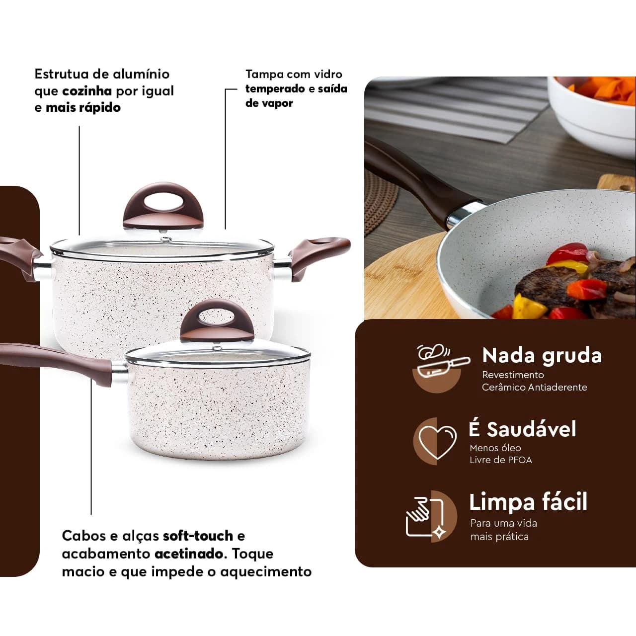 Brinox - Jogo de Panelas Antiaderente Ceramic Life 6 Peças Smart Plus