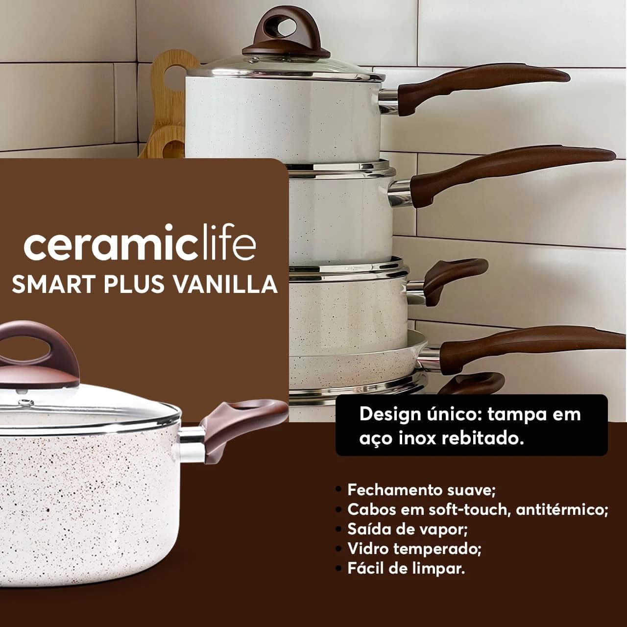 Brinox - Jogo de Panelas Antiaderente Ceramic Life 6 Peças Smart Plus
