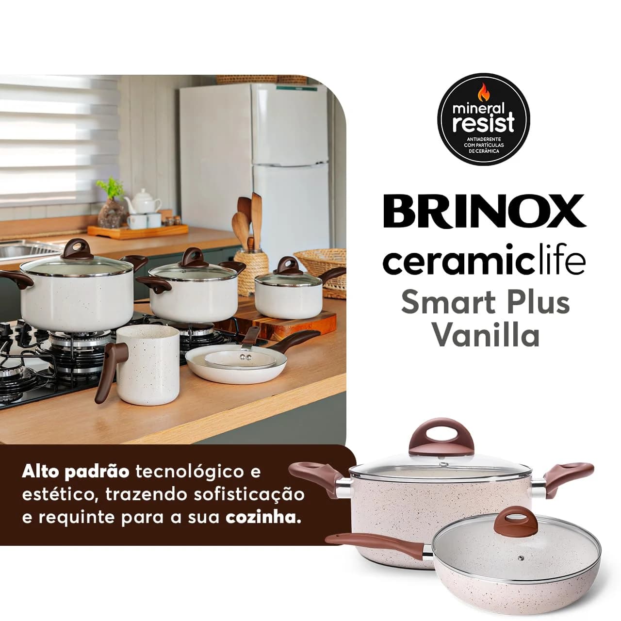 Brinox - Jogo de Panelas 8 Peças Ceramic Life Smart Plus - Vanilla