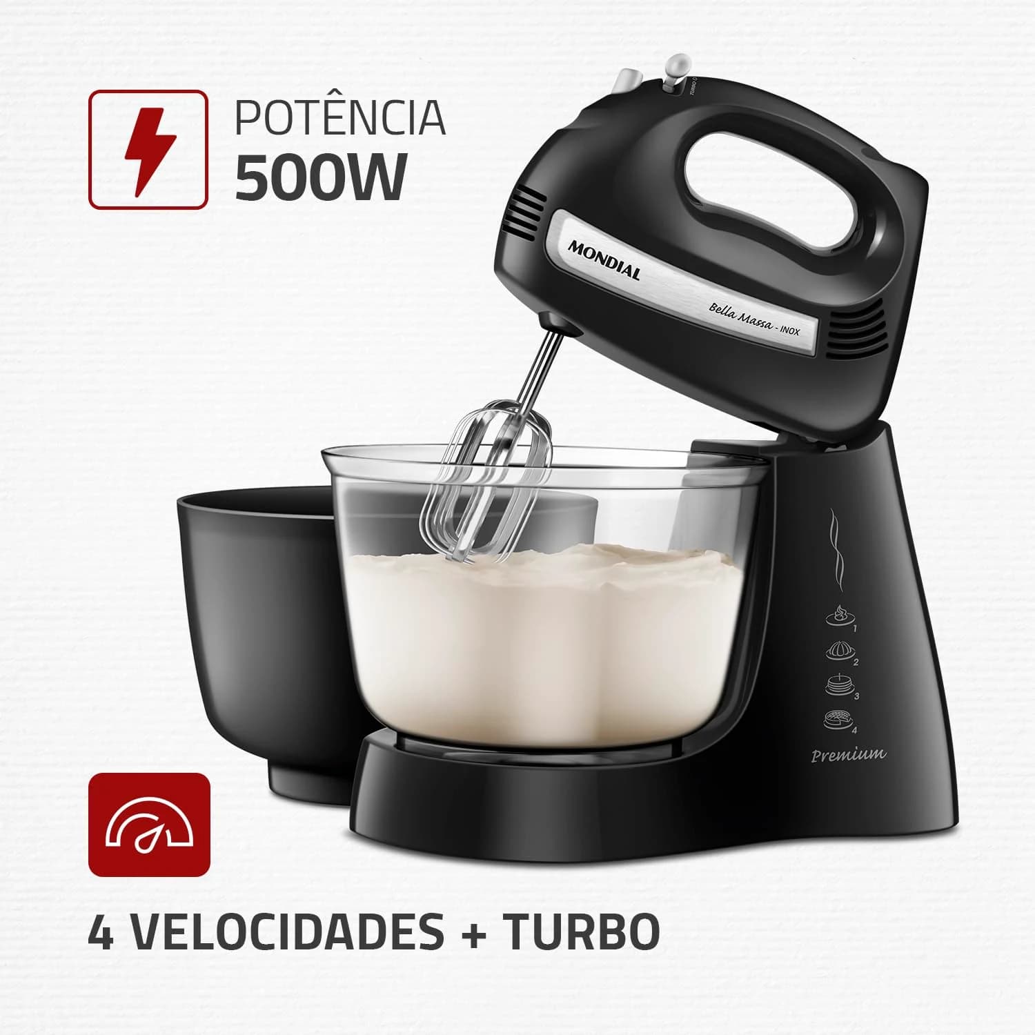 Batedeira Bella Massa, Mondial, Preto/Inox, 500W, 110V - B-23 NP