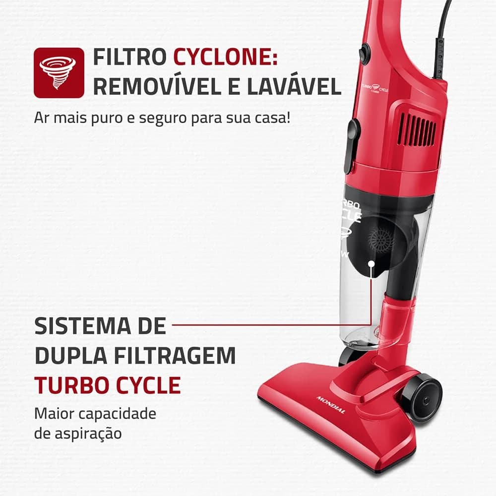 MONDIAL Aspirador de Pó Turbo Cycle, Vermelho/Preto, 1100W, 220V - AP-36