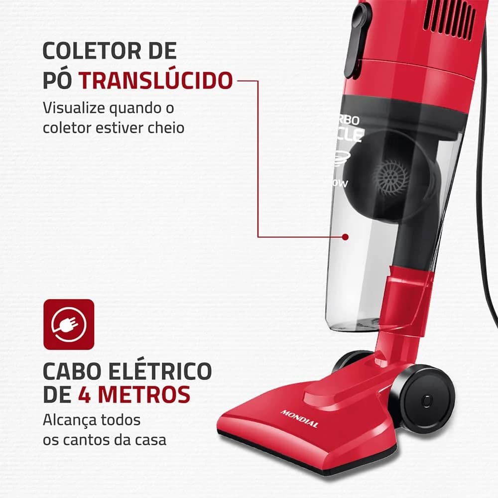 MONDIAL Aspirador de Pó Turbo Cycle, Vermelho/Preto, 1100W, 220V - AP-36