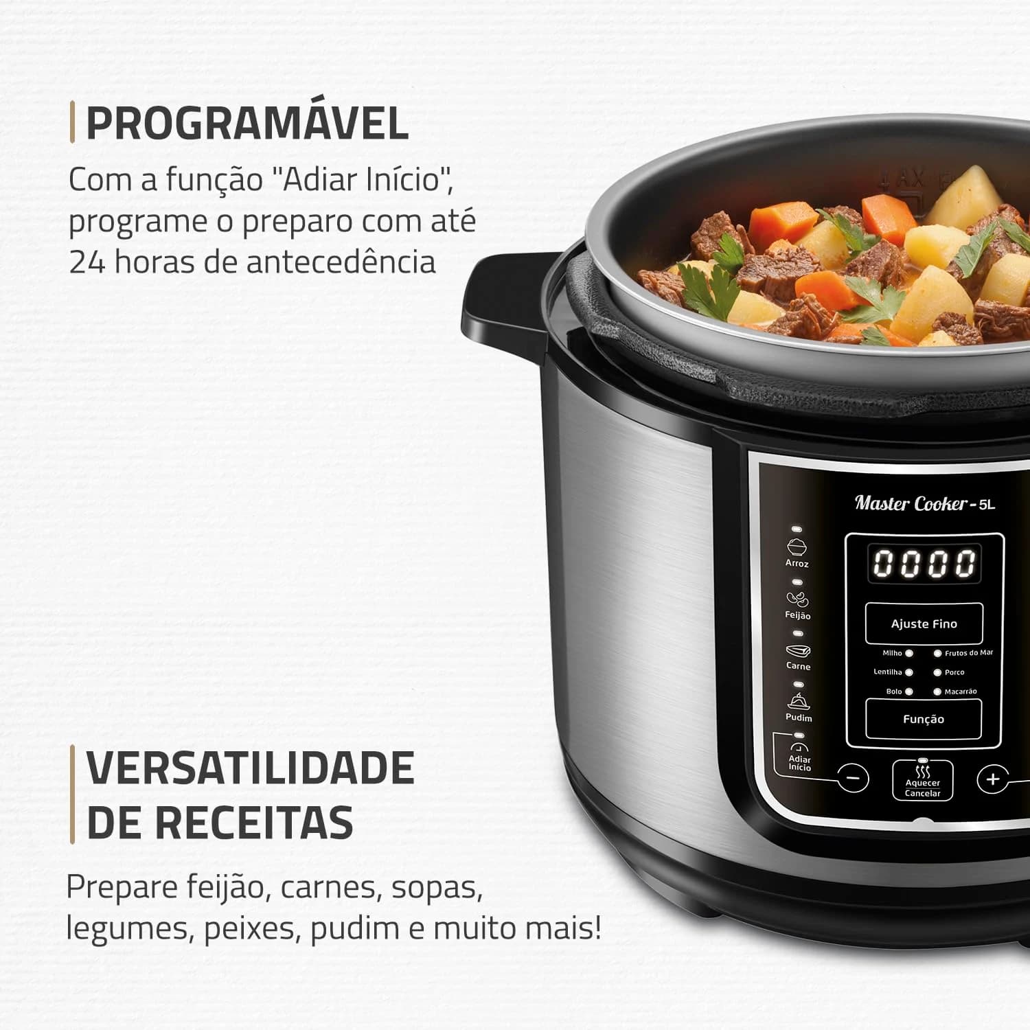 MONDIAL Panela de Pressão Elétrica Digital 5L, Preto/Inox, 900W, 110V