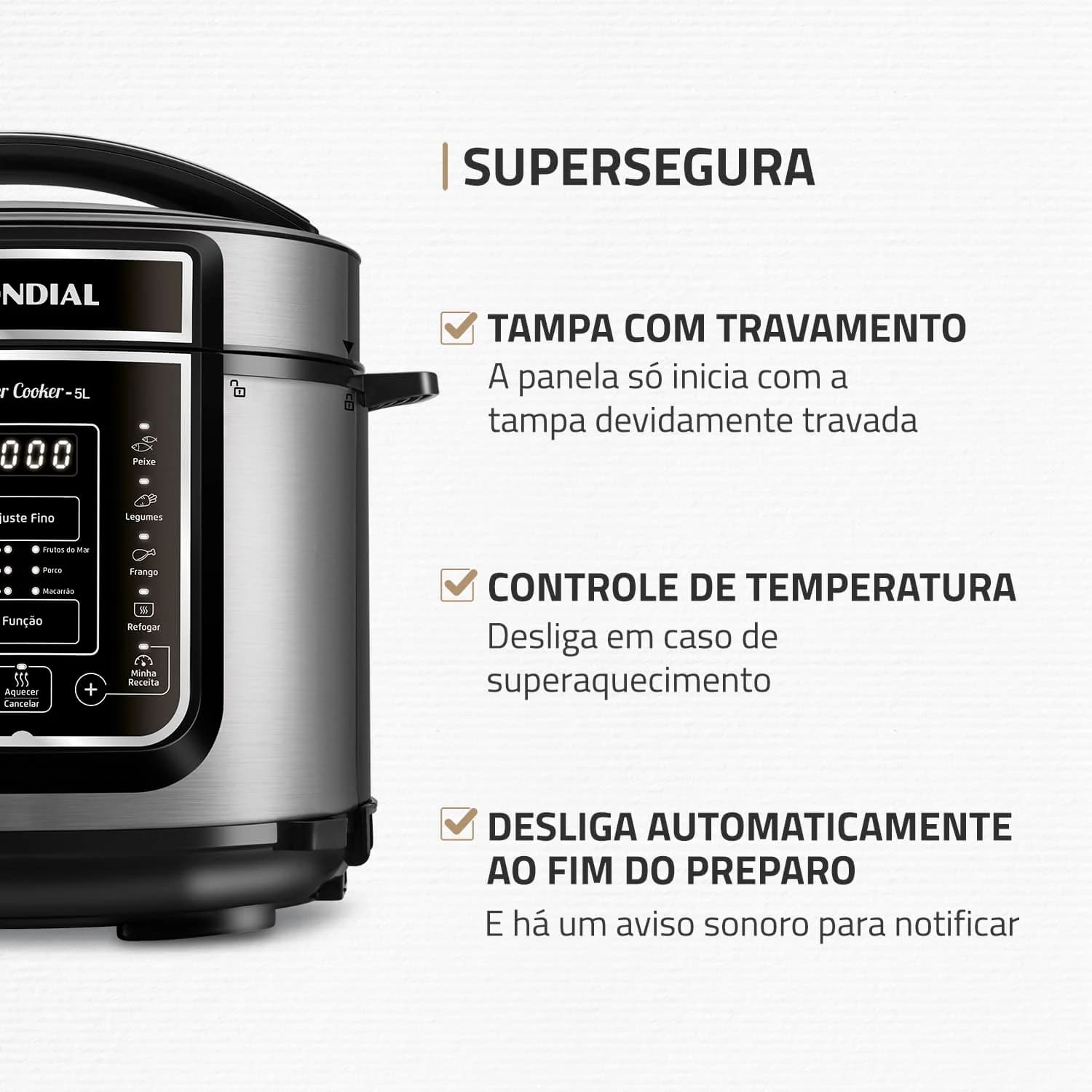 MONDIAL Panela de Pressão Elétrica Digital 5L, Preto/Inox, 900W, 110V