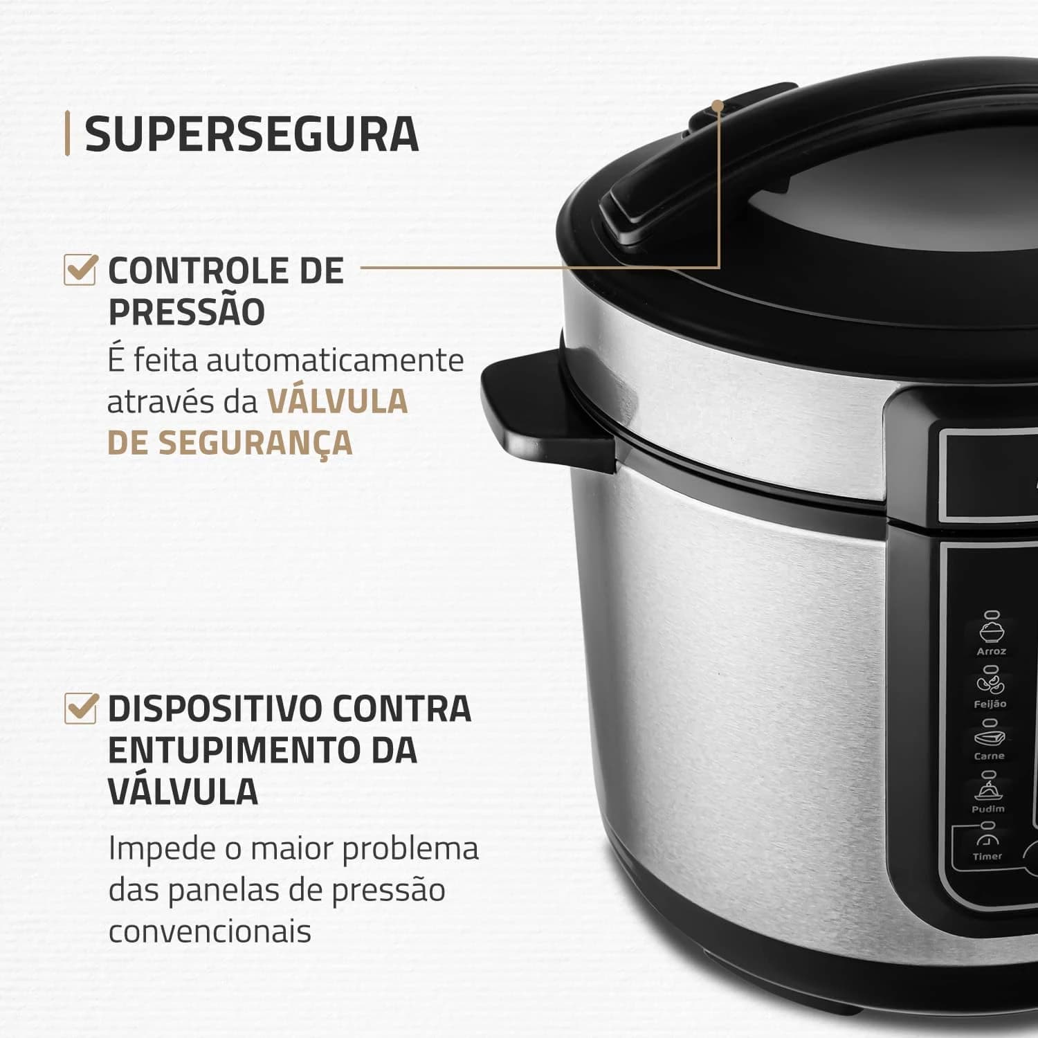 MONDIAL Panela de Pressão Elétrica Digital 5L, Preto/Inox, 900W, 110V