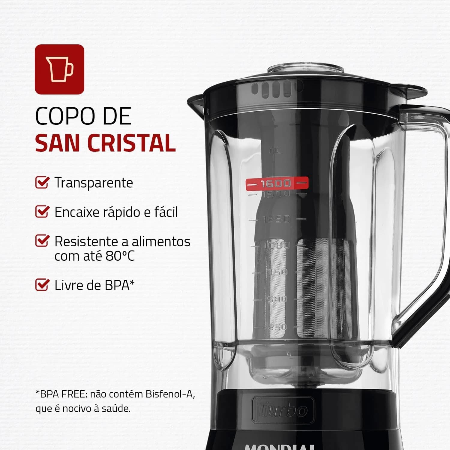 MONDIAL Liquidificador Turbo Power, Preto, 550W, 220V - L-99 FB