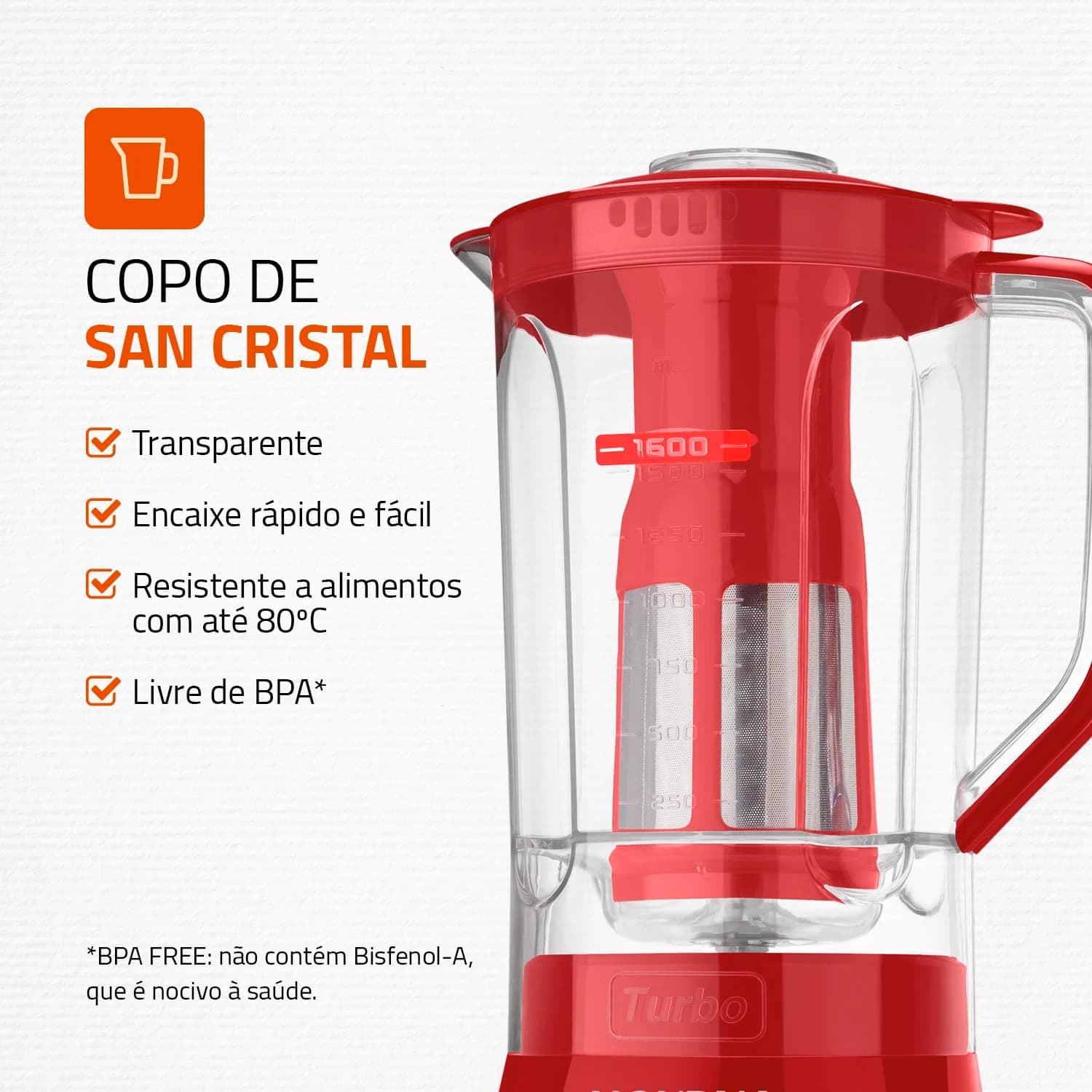 MONDIAL Liquidificador Turbo Power 550W, 110V, Vermelho, 1,6L - L-99 FR