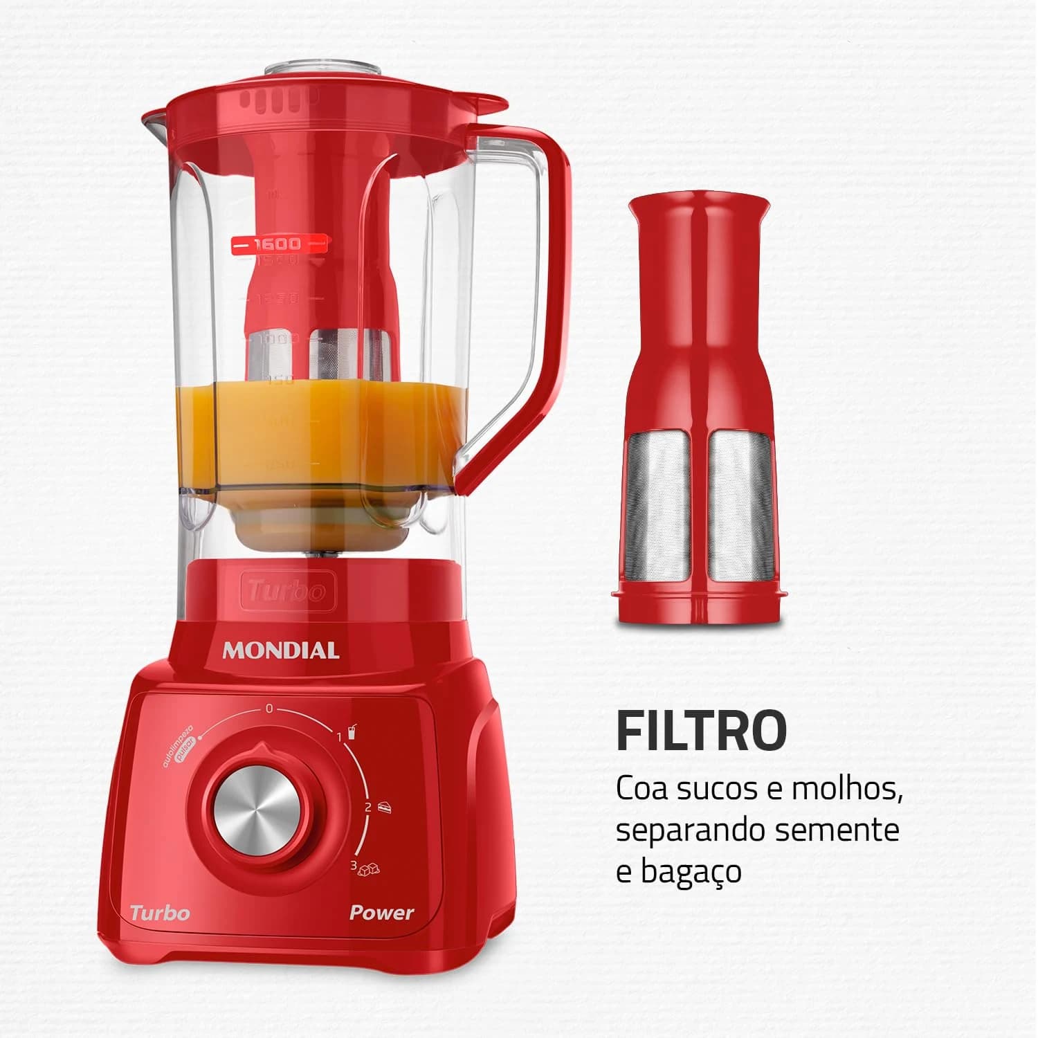 MONDIAL Liquidificador Turbo Power 550W, 110V, Vermelho, 1,6L - L-99 FR