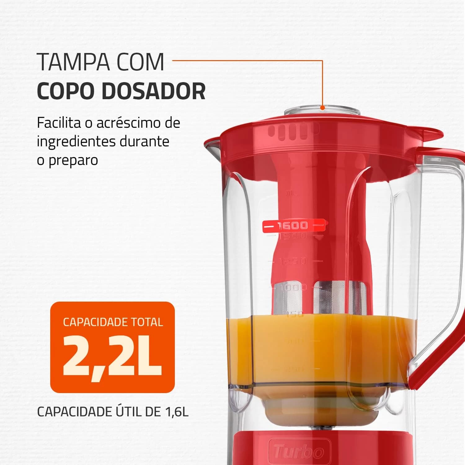 MONDIAL Liquidificador Turbo Power 550W, 110V, Vermelho, 1,6L - L-99 FR