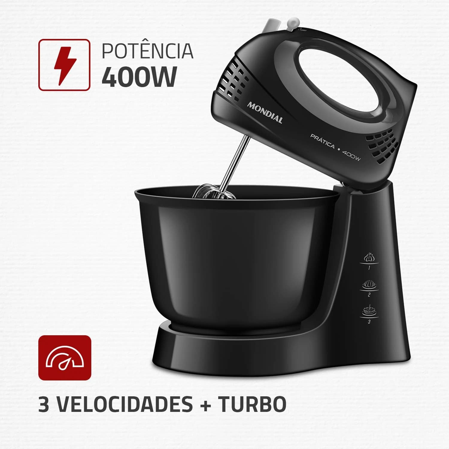 MONDIAL Batedeira Prática, Preto, 400W, 110V - B-44-B