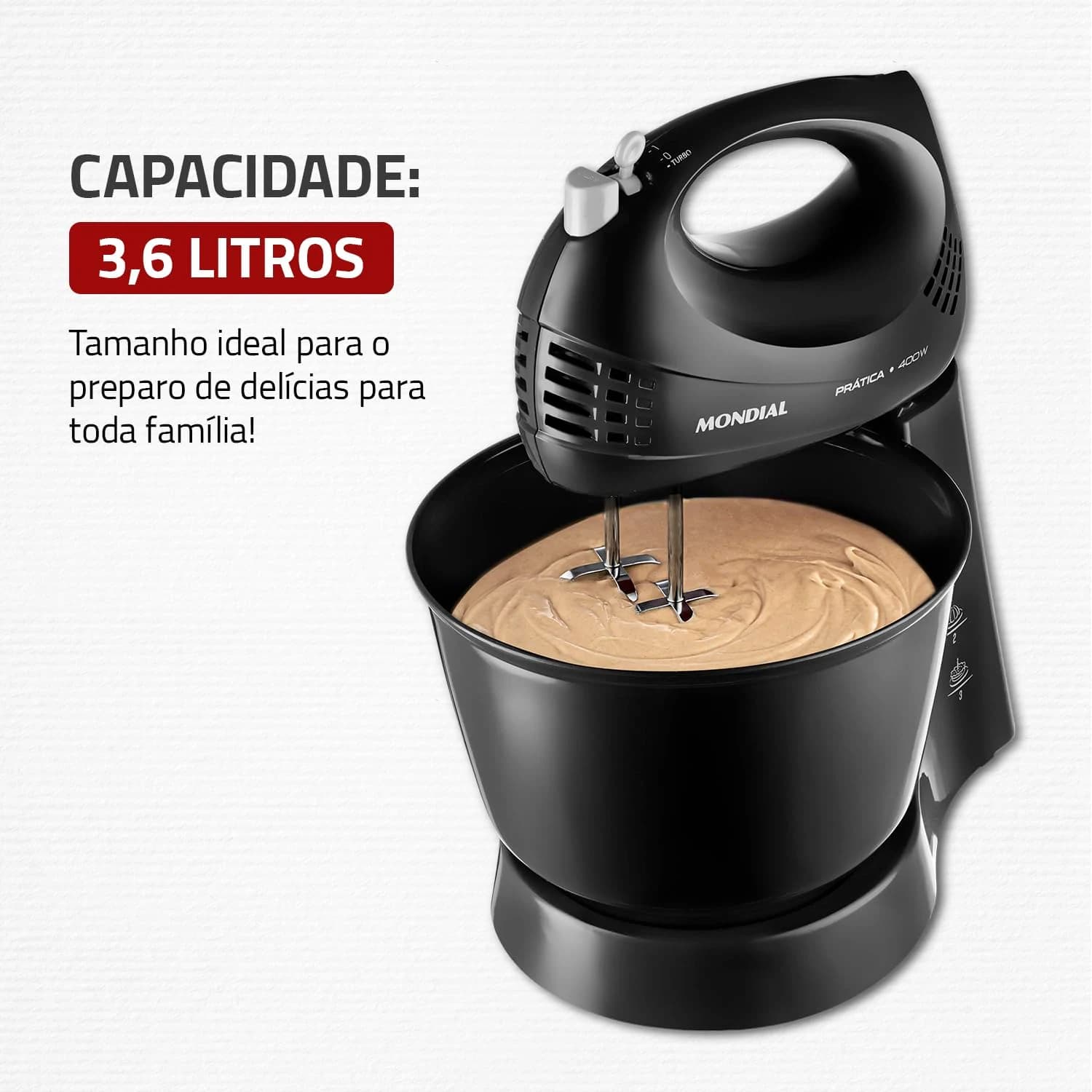 MONDIAL Batedeira Prática, Preto, 400W, 110V - B-44-B