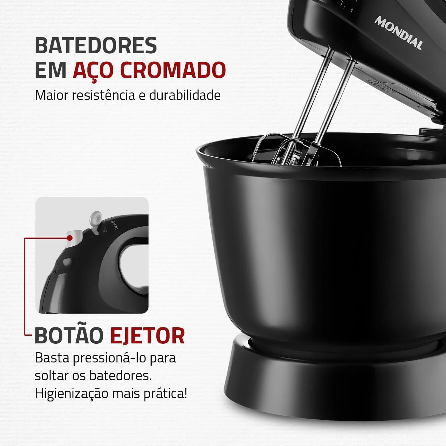 MONDIAL Batedeira Prática, Preto, 400W, 110V - B-44-B