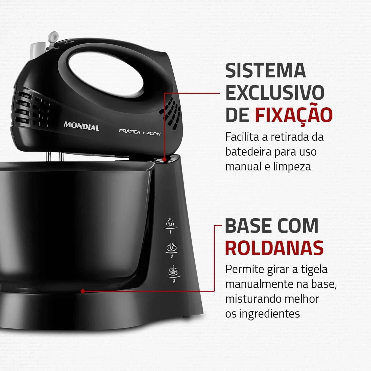 MONDIAL Batedeira Prática, Preto, 400W, 110V - B-44-B