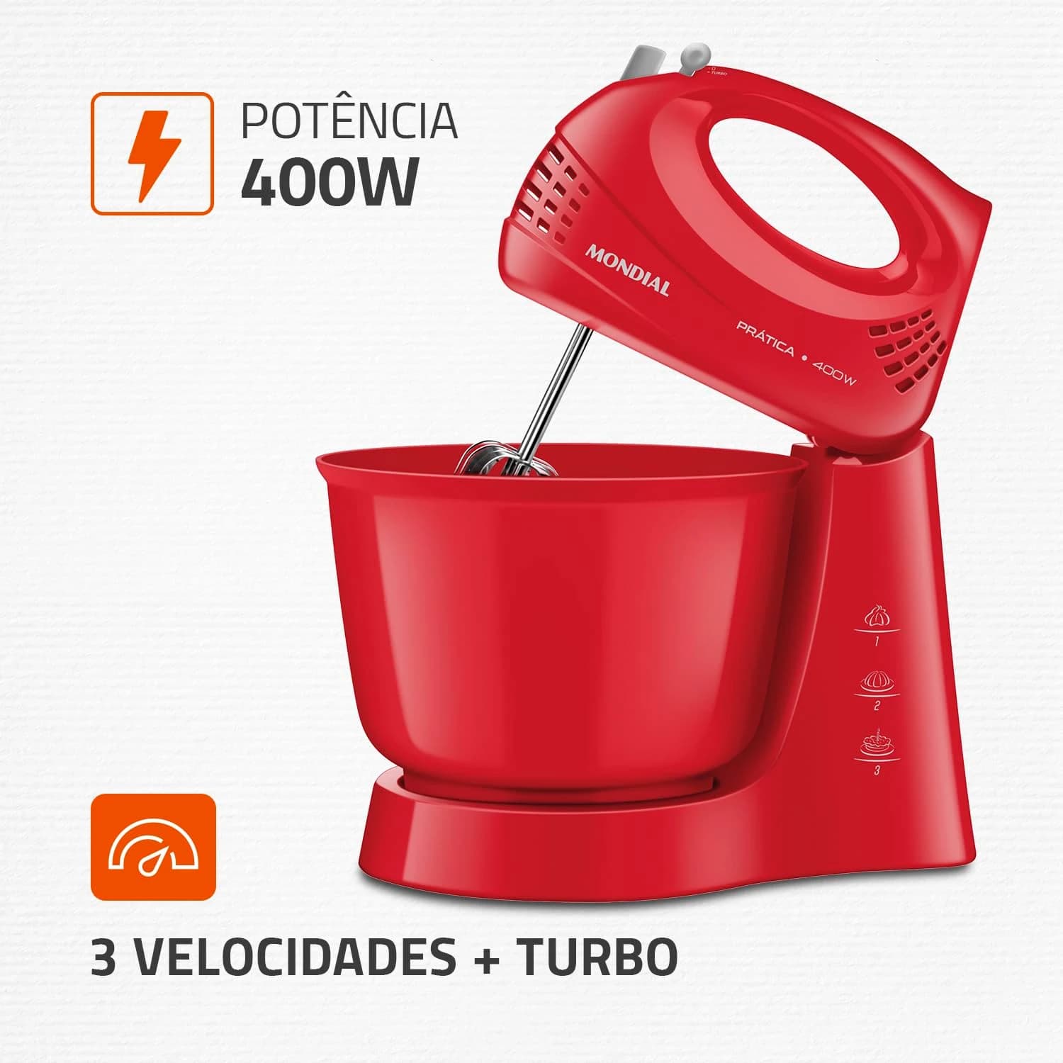 MONDIAL Batedeira Power Prática, Vermelho, 400W, 110V - B-44-R
