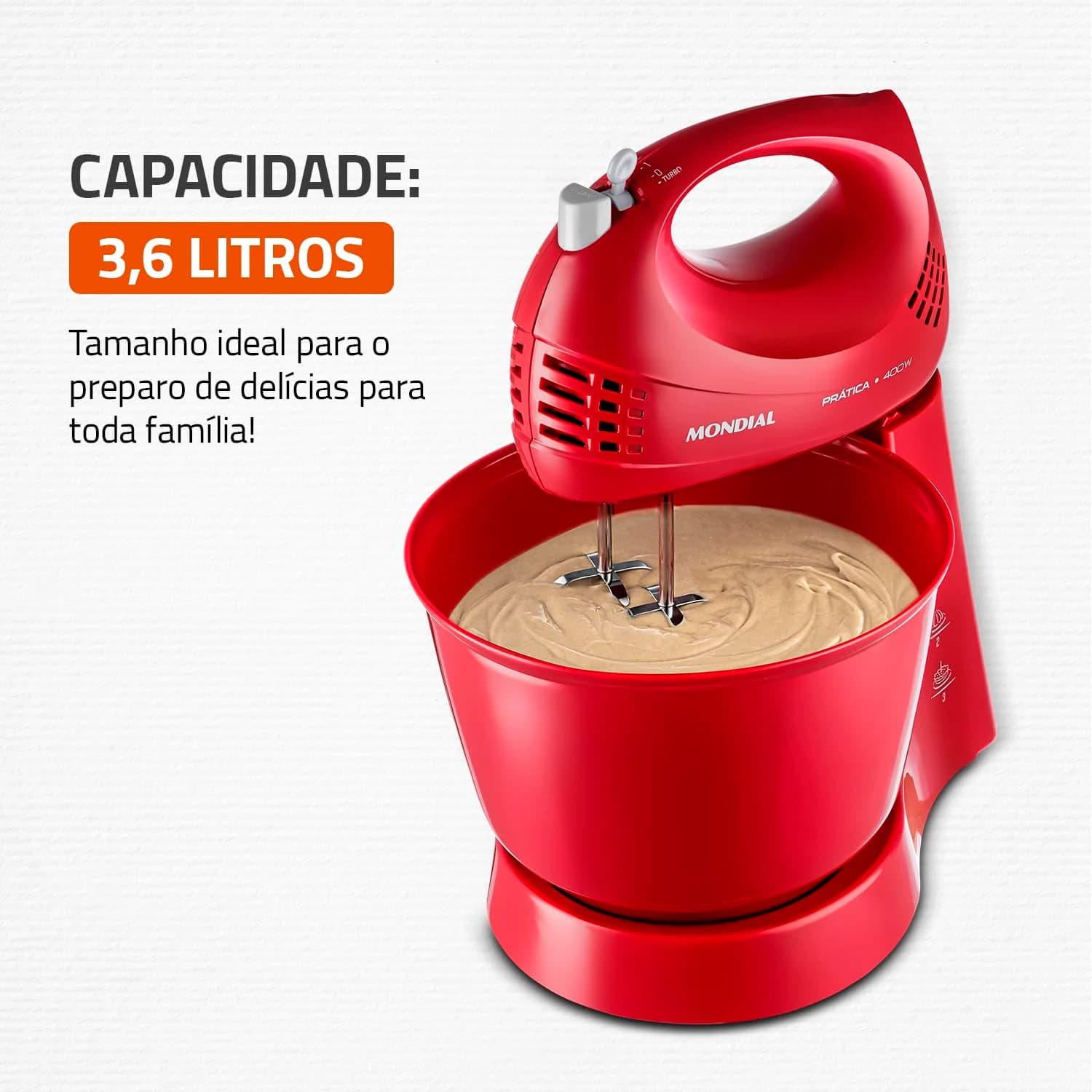 MONDIAL Batedeira Power Prática, Vermelho, 400W, 110V - B-44-R