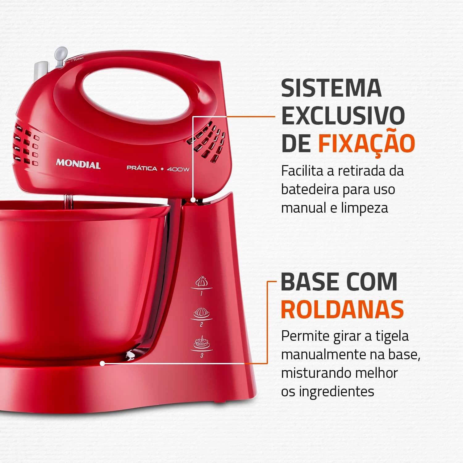 MONDIAL Batedeira Power Prática, Vermelho, 400W, 110V - B-44-R