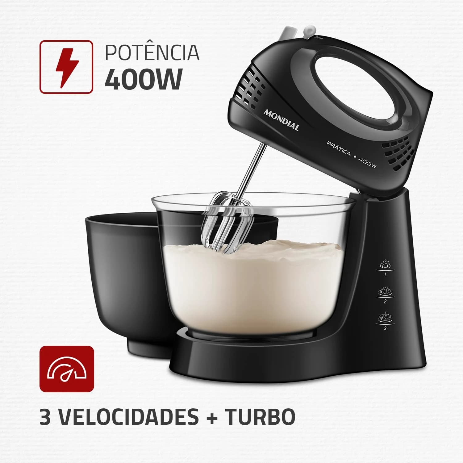MONDIAL Batedeira Prática Due, Preto, 400W, 110V - B-45-B
