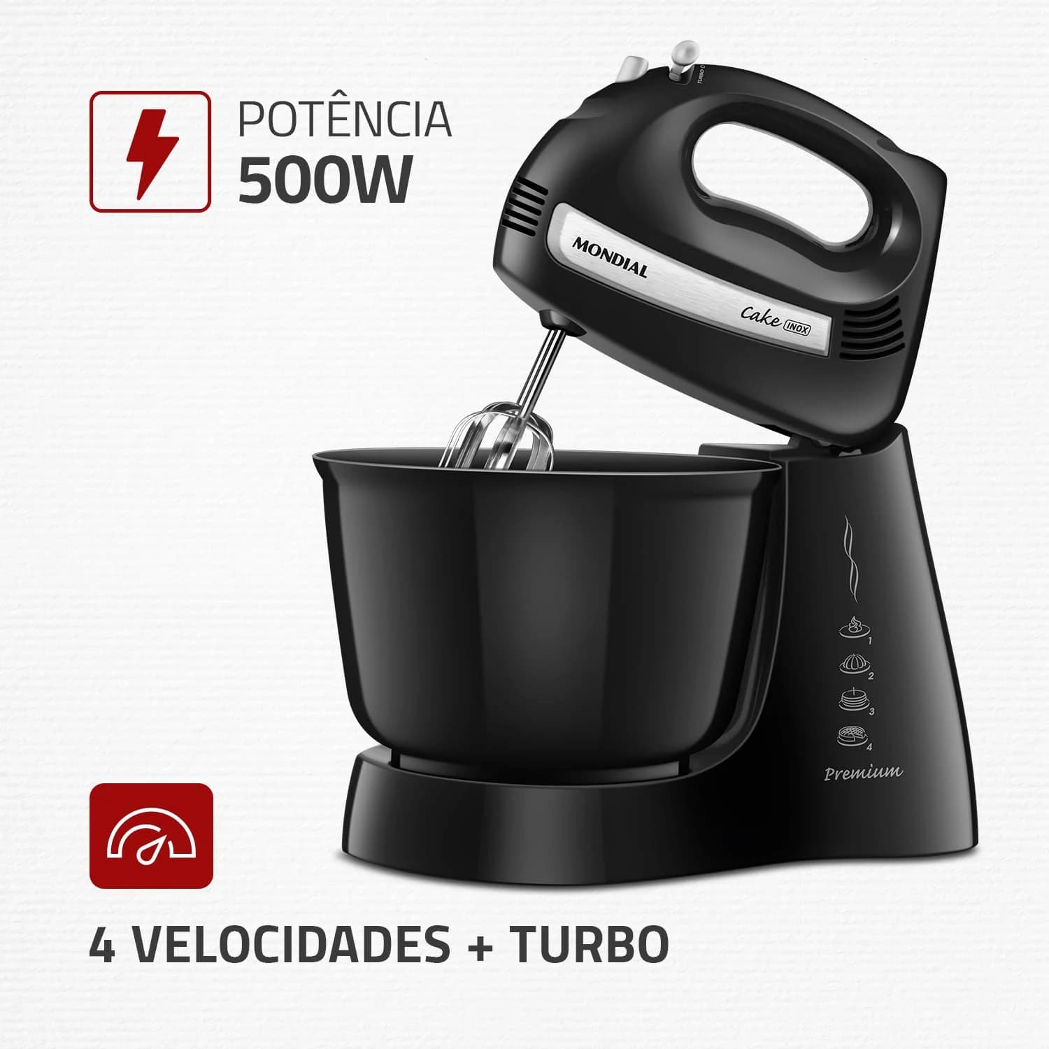 MONDIAL Batedeira Cake Premium, Preto, 500W, 110V - B-50-B