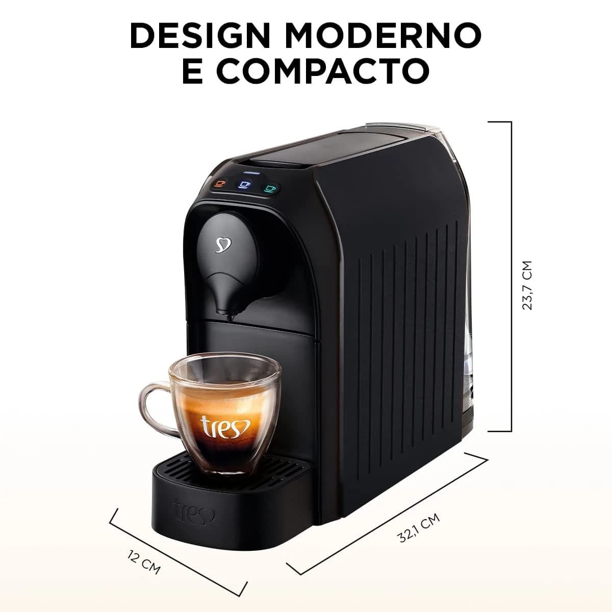 3 Corações TRES Cafeteira Espresso e Multibebida Passione Preta - 220V