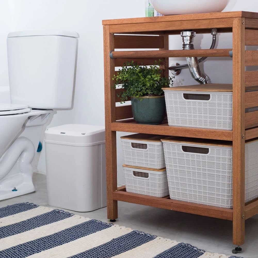 Oikos - Caixa Organizadora 18L com Tampa de Bambu Branca
