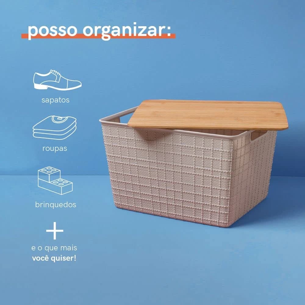Oikos - Caixa Organizadora 18L com Tampa de Bambu Branca
