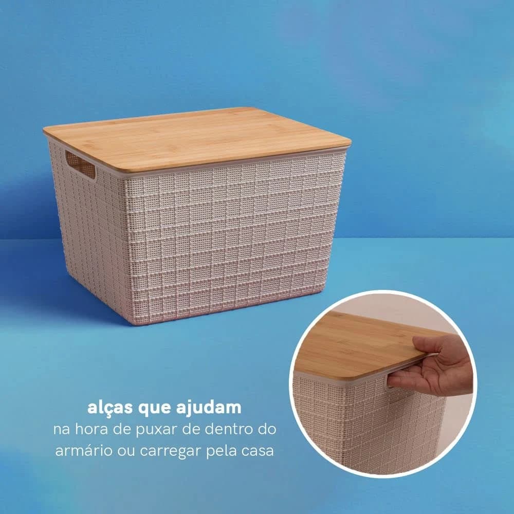 Oikos - Caixa Organizadora 18L com Tampa de Bambu Branca