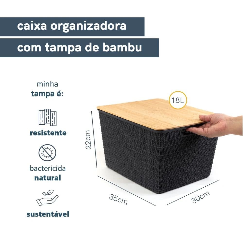 Caixa Organizadora com Tampa de Bambu 18L - Oikos