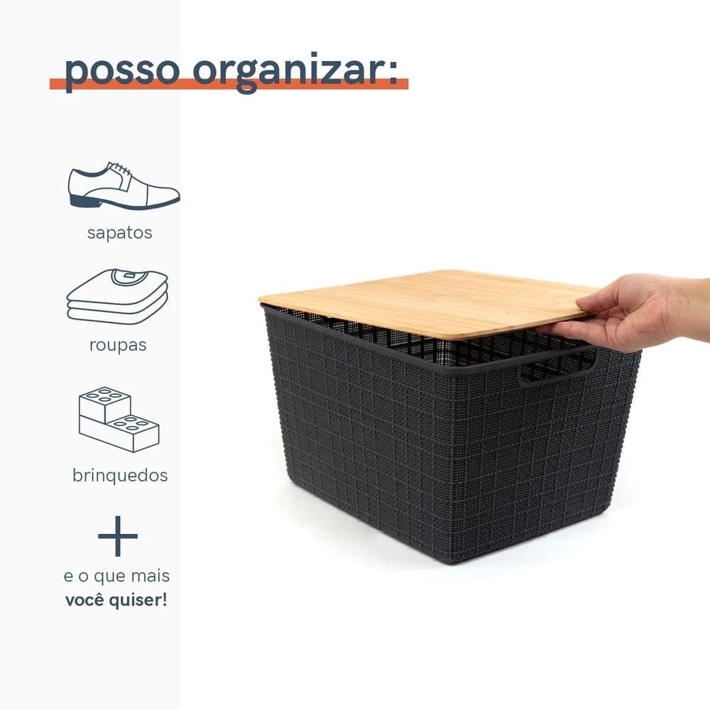 Caixa Organizadora com Tampa de Bambu 18L - Oikos