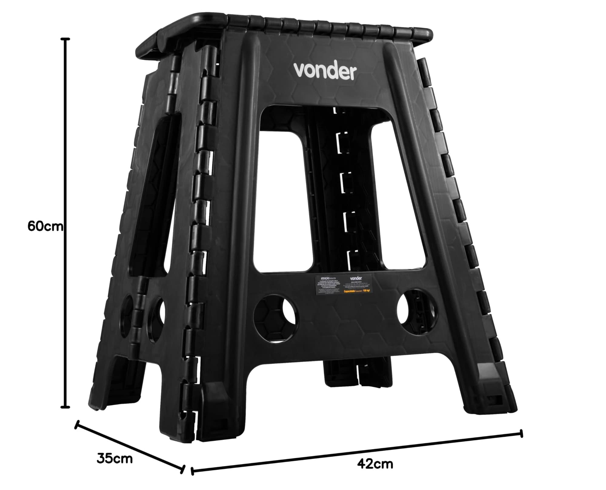 Vonder, Banqueta Plástica Dobrável, Preta, Altura 450 Mm.