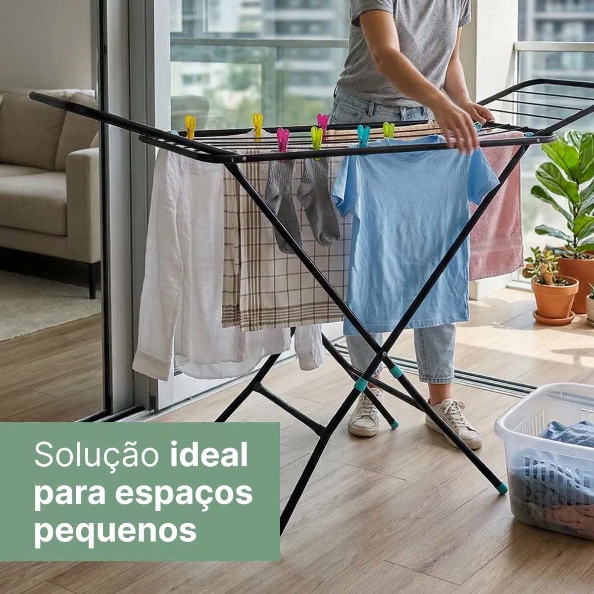 Varal de chão Dobravel em Aço Reforçado Slim com Abas Retrátil Não