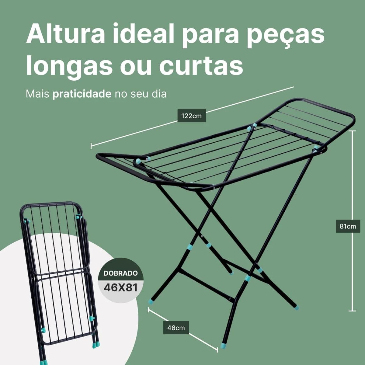 Varal de chão Dobravel em Aço Reforçado Slim com Abas Retrátil Não