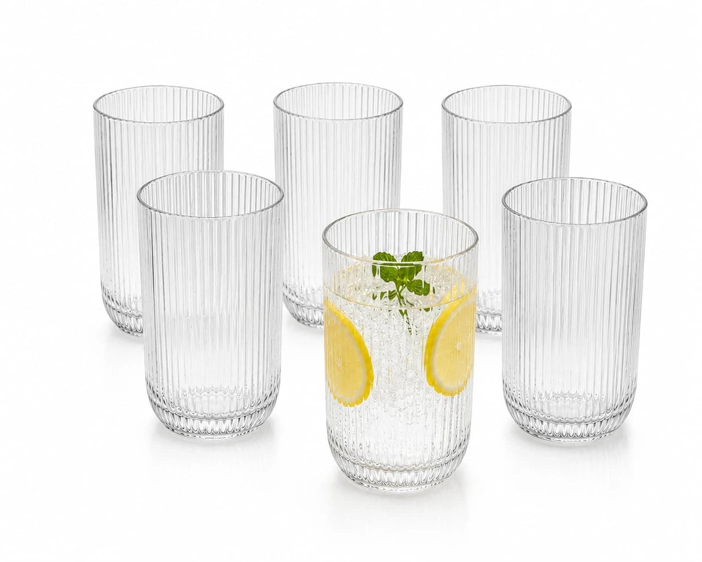 Jogo 6 Copos de Vidro Canelado 430ml Transparente Premium Luxo para Água