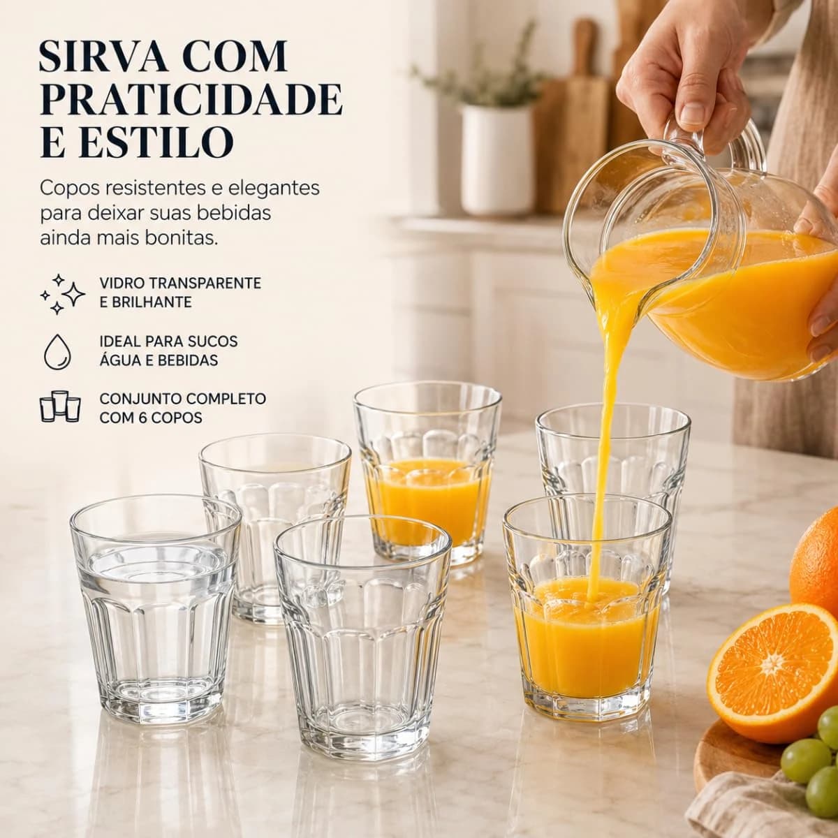 Kit 6 Copos De Vidro Transparente 360ml 12cm x 8,5cm Resistentes