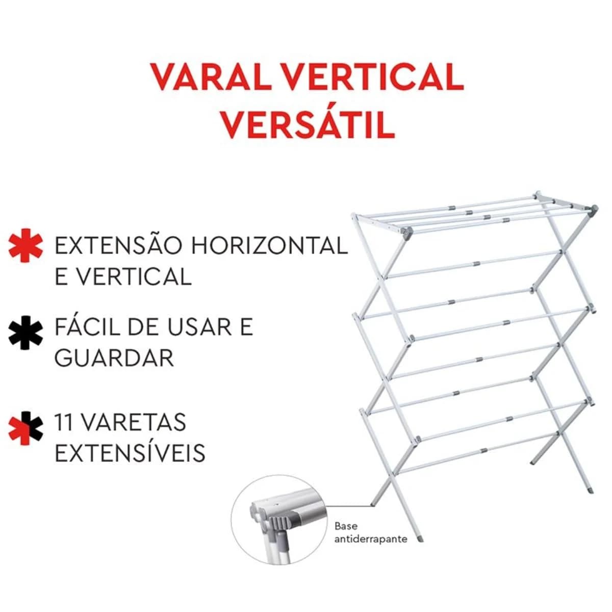 Varal Vertical De Chão Retrátil Dobrável 3 Andares Reforçado Base