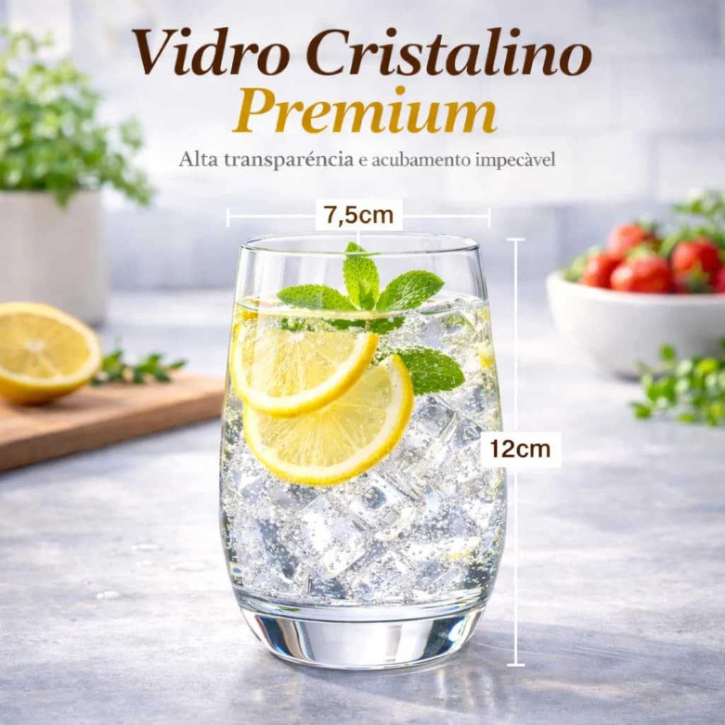 Jogo com 6 Copos de Vidro 475ml Tipo Balão Transparentes – Copos Grandes