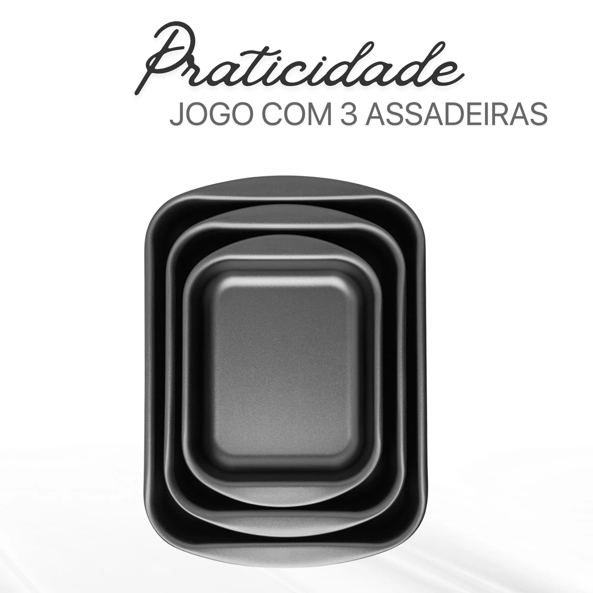 Assadeira - Jogo de Assadeiras de Alumínio com 3 Peças Revestimento