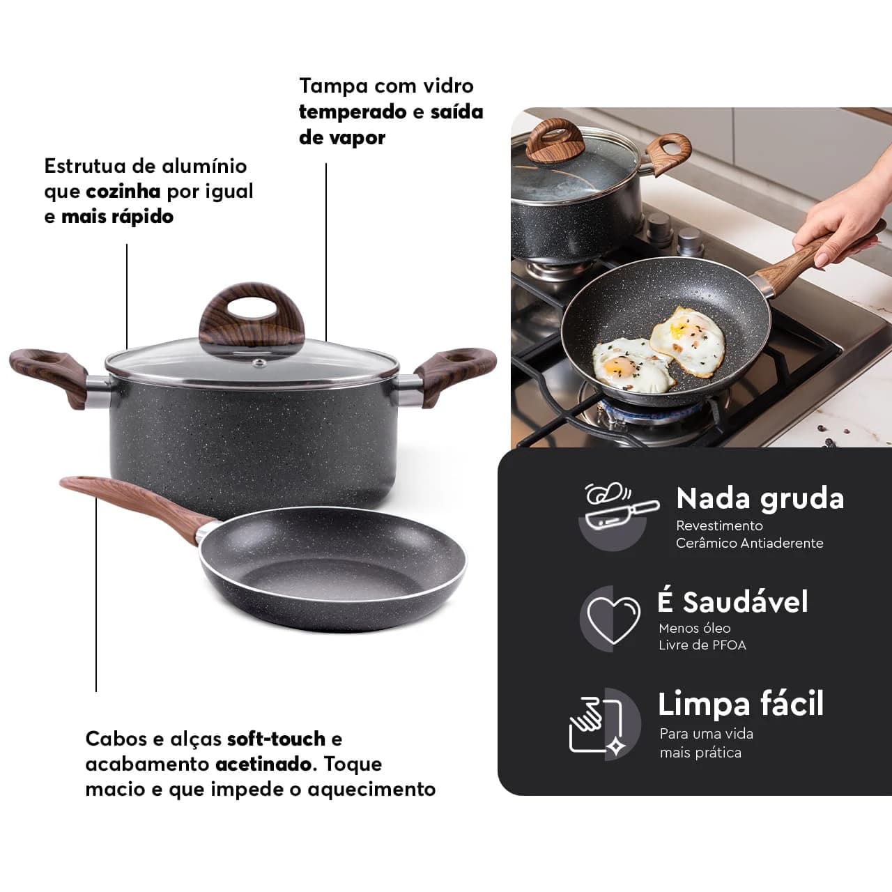 Brinox - Jogo de Panelas Antiaderente Ceramic Life 5 Peças com Fundo de