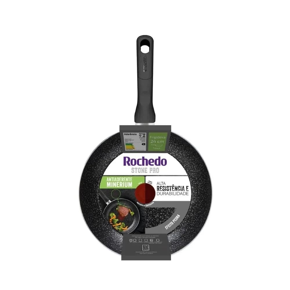 Frigideira Rochedo Stone Pro 24cm Preto com Efeito Pedra e Antiaderente
